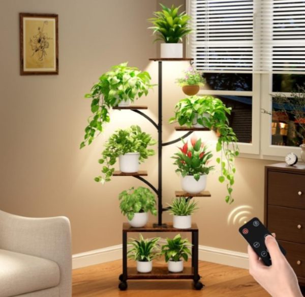TC-ZWJ0026 LED Plant Stand with Wheels and Remote-Controlled Grow Light (Rectangular)